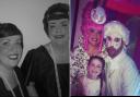 Laura and Judith (left) and Katy with her mum Laura and dad Darren (right) in Beauty and the Beast