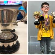 Left: Joe Thompson, under 10’s age group champion. Right: The trophy for the under 15 girls 100m freestyle. Picture: Penarth Swimming and Water Polo Club
