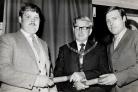 John Wilce (left) receives his award in 1970
