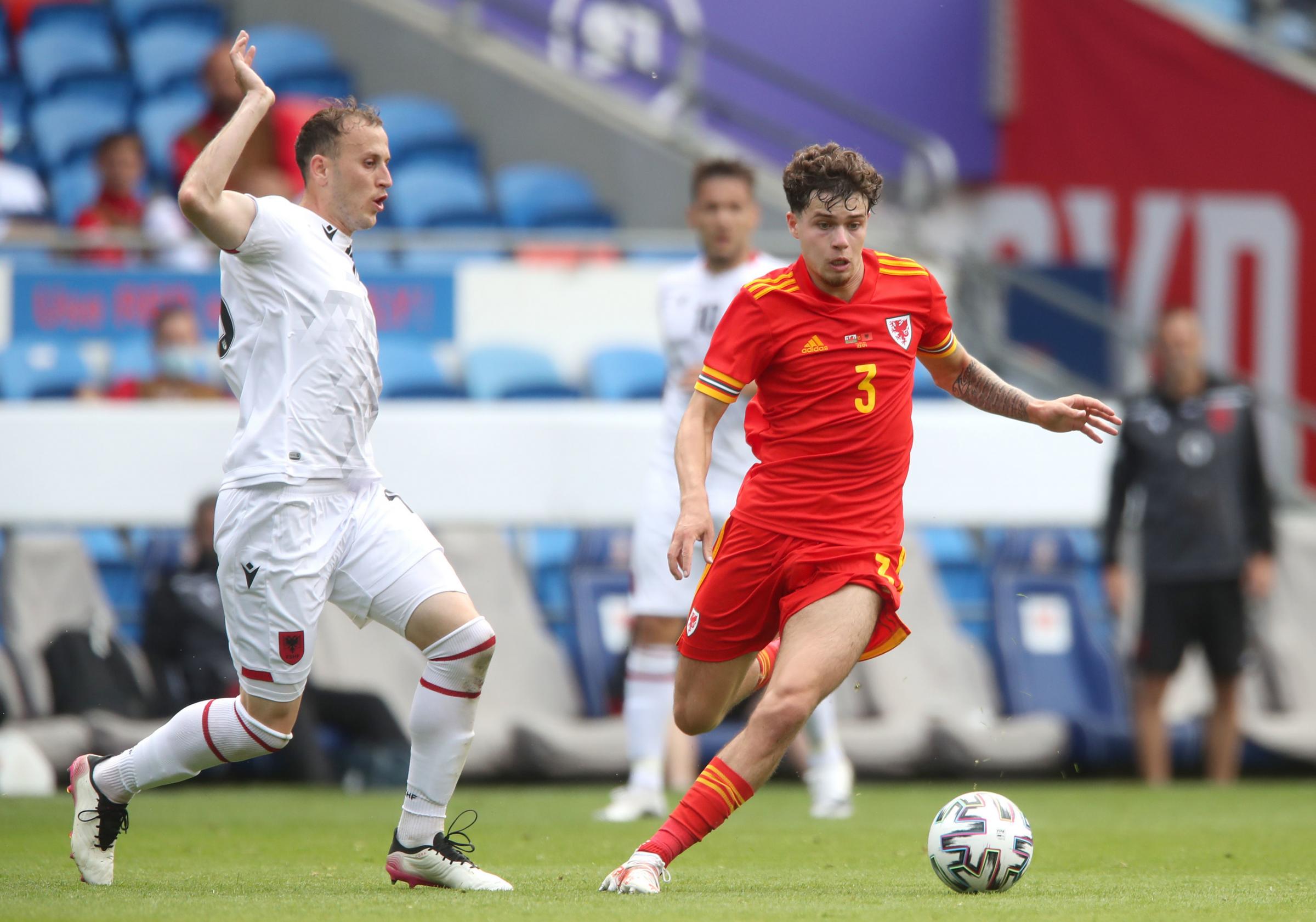 Wales Neco Williams (right) and Albanias Ardian Ismajli battle for the ball during the international friendly match at Cardiff City Stadium, Wales. Picture date: Saturday June 5, 2021. PA Photo. See PA story SOCCER Wales. Photo credit should read: