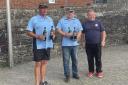 Welsh Petanque Association National Doubles winners (left) Ian Bailey and Jean-Yves Robic (SWBRC-PS) with Derek Jones WPA development officer