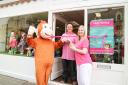 Funky Monkey opening day in 2015, with Justin and Rebecca Horton and George the Monkey outside the Penarth store. Picture from Funky Monkey