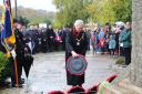 Councillor Hazel Evans The Mayor of Newcastle Emlyn, laying a wreath on behalf of the Town Council at Sunday's Service of Remembrance