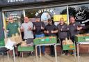 Community initiative - Pictured left to right are John Hailes from Hope Community Supermarket, Paul from Bowers and Pitsea FC, Maz Salih from Mother's Kitchen Cafe, Maz's brother Ozzy Demirhan, Claire and Clive Lodge from Wickford Town FC.