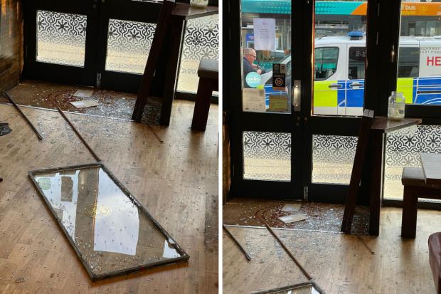 Penarth Times: Glass was everywhere upon arriving at Bar 44 this morning. Pictures: Bar 44 
