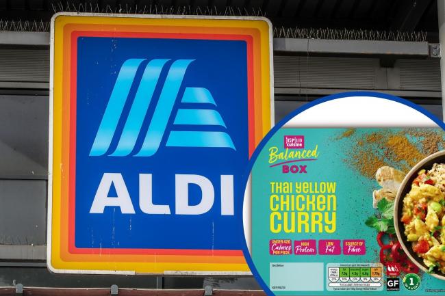 Photo via Aldi, inset, and PA shows Aldi's new balanced box of Thai Yellow Chicken Curry.