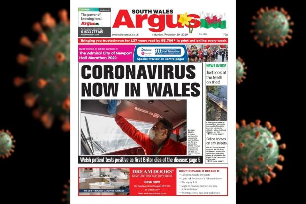 Penarth Times: The front page of the South Wales Argus on February 29, 2020.