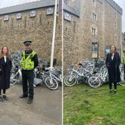 Krysia Solheim, nextbike UK MD and South Wales Police Inspector Darren Grady, with some of the vandalised nextbikes