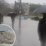 Dinas Powys suffered some of the worst flooding in the region before Christmas. Inset: Drains are still yet to be unblocked. Pictures: Chris Franks
