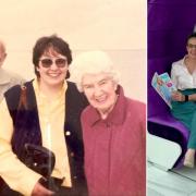 Kath Thorne-Thomas before (pictured with her grandparents) and after her weight loss journey
