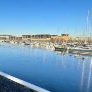 The extraordinary photo shows Penarth Marina frozen over because of the recent freezing temperatures