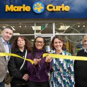 left to right: Neil and Amanda Andrews, Suzanne Packer, Siwan Seaman, Medical Director at the Marie Curie Hospice, Cardiff, and the Vale and Jacqui Woolley, Marie Curie Retail Director