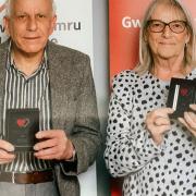 Siblings Brian Chandler and Pam Fenton with awards for their Welsh blood donations