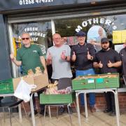 Community initiative - Pictured left to right are John Hailes from Hope Community Supermarket, Paul from Bowers and Pitsea FC, Maz Salih from Mother's Kitchen Cafe, Maz's brother Ozzy Demirhan, Claire and Clive Lodge from Wickford Town FC.